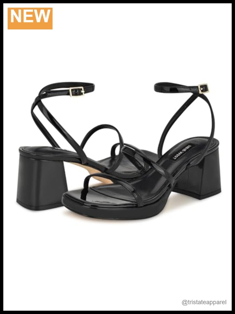 Nine West Flame Faux Leather Heeled Sandals Square Toe Block Heel
